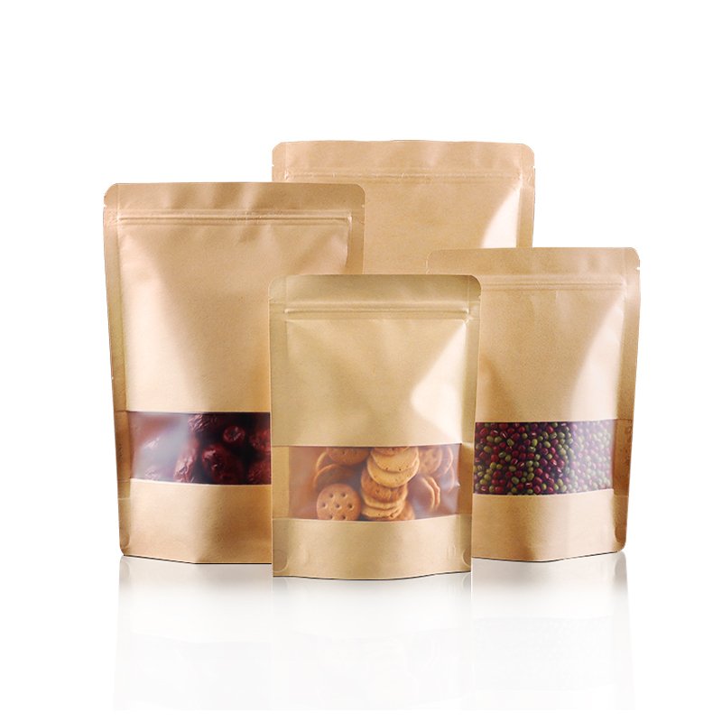 In Stock Packaging Kraft Paper Zip Lock Bag Biodegradable Kraft Paper Bag Food Zipper Bag With Window