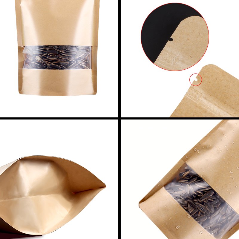 In Stock Packaging Kraft Paper Zip Lock Bag Biodegradable Kraft Paper Bag Food Zipper Bag With Window