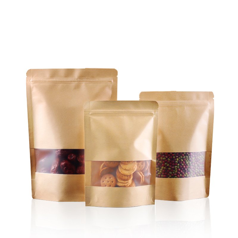 In Stock Packaging Kraft Paper Zip Lock Bag Biodegradable Kraft Paper Bag Food Zipper Bag With Window