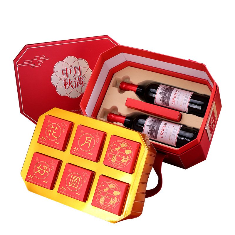 ECO Luxury Gift Set Wine Bottle Custom Cardboard Paper Wine Carrier Packaging Gable Gift Bottle Box
