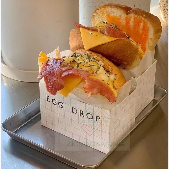 Hot Sale Custom Printed Takeaway To-go Cheese Paper Sandwich Box Korean Egg Drop Sandwich Paper Packaging