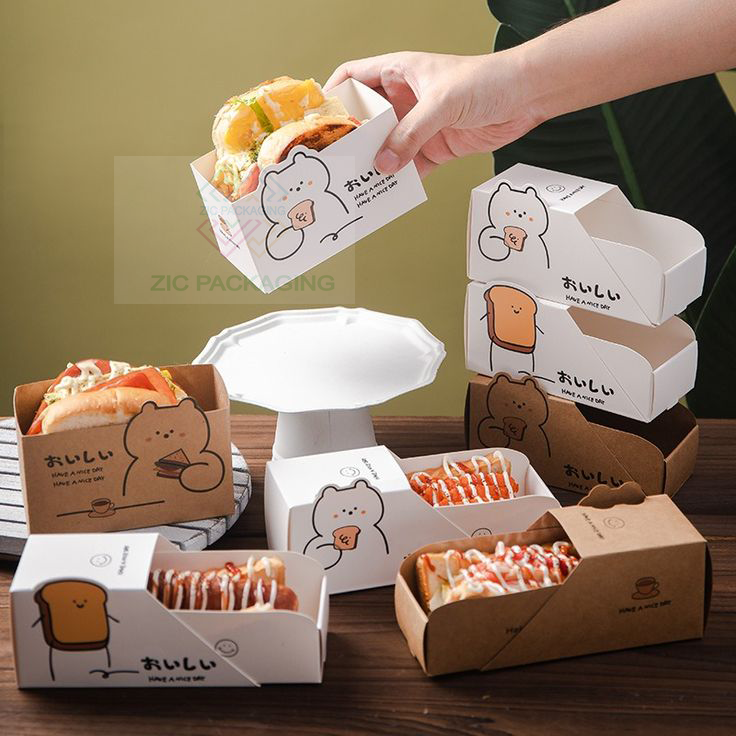 Hot Sale Custom Printed Takeaway To-go Cheese Paper Sandwich Box Korean Egg Drop Sandwich Paper Packaging