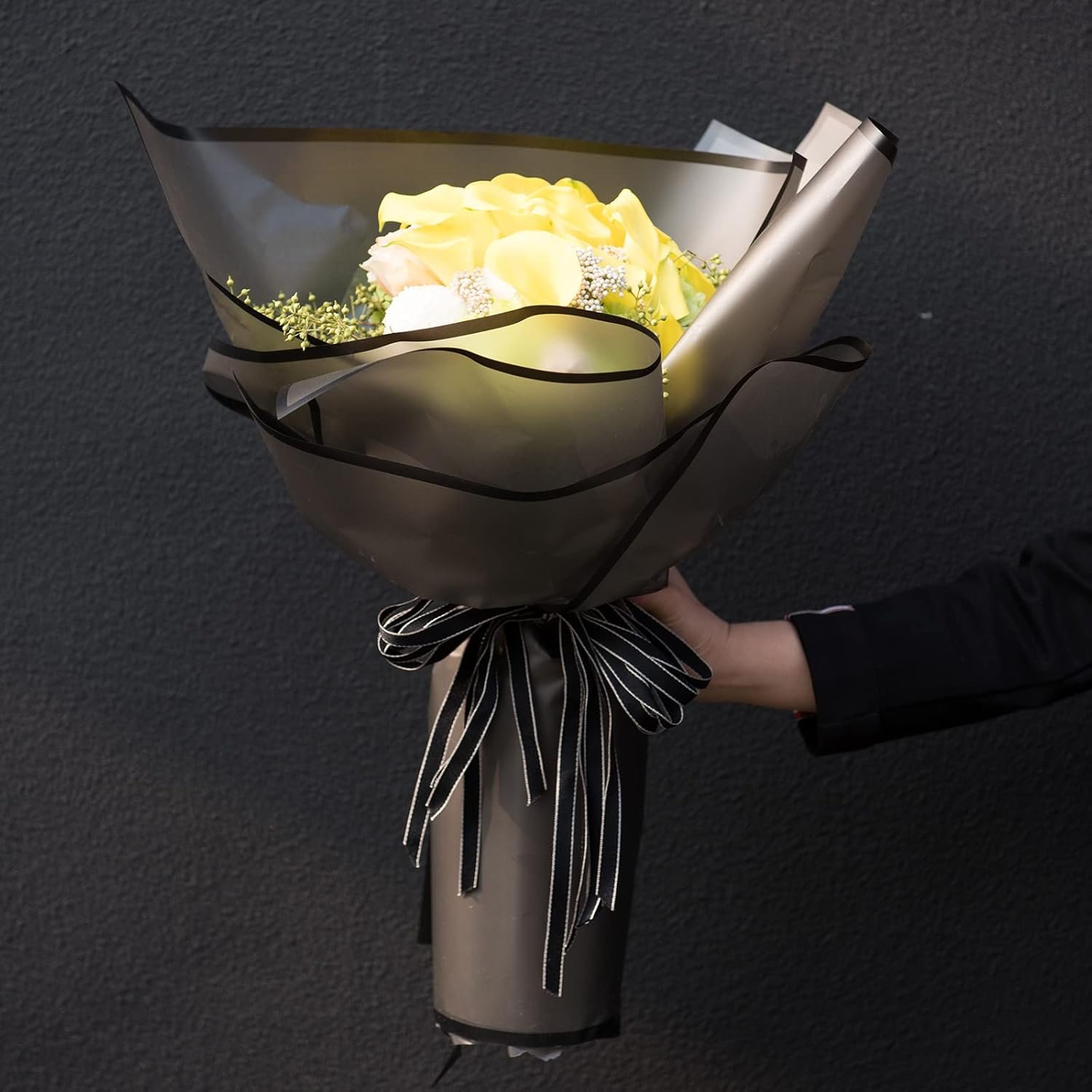 22.8 * 22.8 inches (BLACK) 20 sheets .flower wrapping paper Flower packaging bouquet wrapping paper.KoreanFlorist Supplies,