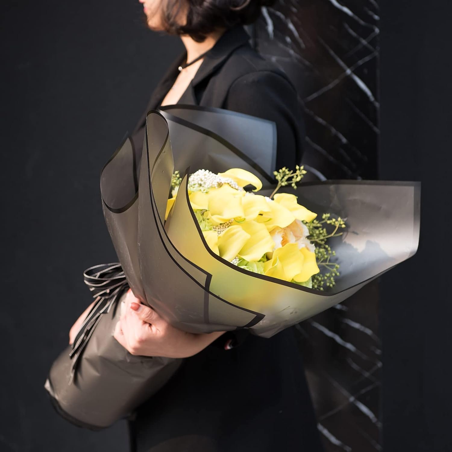 22.8 * 22.8 inches (BLACK) 20 sheets .flower wrapping paper Flower packaging bouquet wrapping paper.KoreanFlorist Supplies,