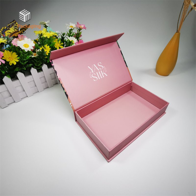 luxury rigid pink magnetic close silk scarf packaging boxes