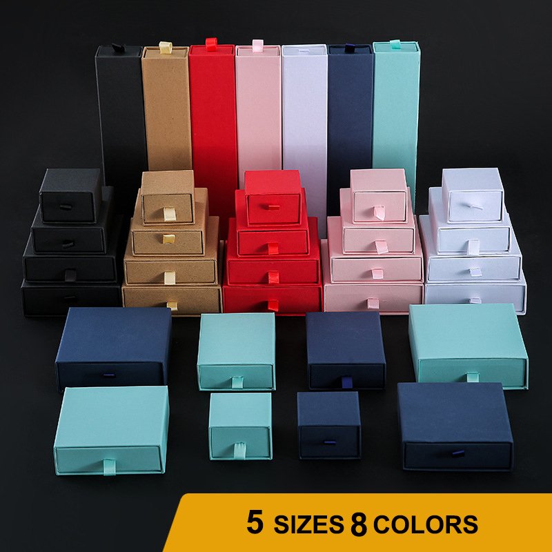 Custom Logo Luxury Jewelry Packaging Pink Paper Gift Jewelry Earring Bracelet Necklace Ring Storage Boxes