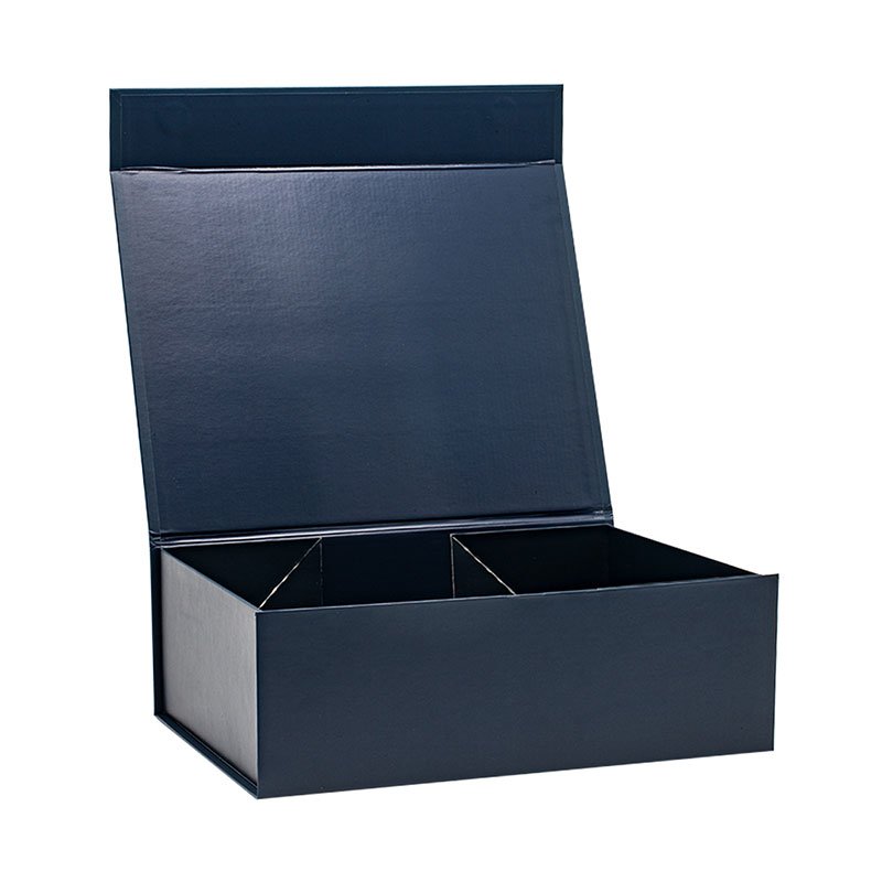 Luxury rigid a4 deep navy blue collapsible magnetic gift box packaging idea