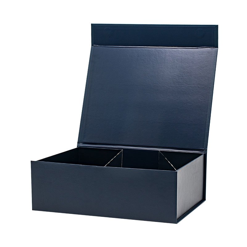 Luxury rigid a4 deep navy blue collapsible magnetic gift box packaging idea