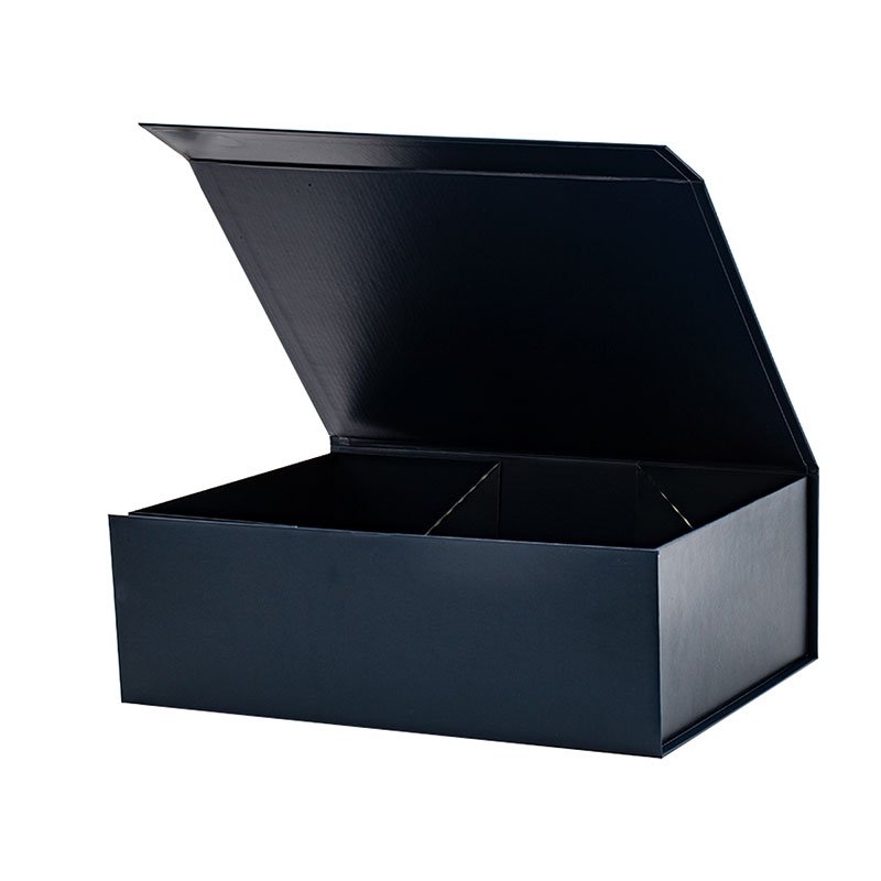Luxury rigid a4 deep navy blue collapsible magnetic gift box packaging idea