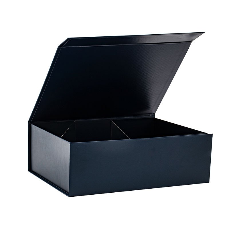 Luxury rigid a4 deep navy blue collapsible magnetic gift box packaging idea