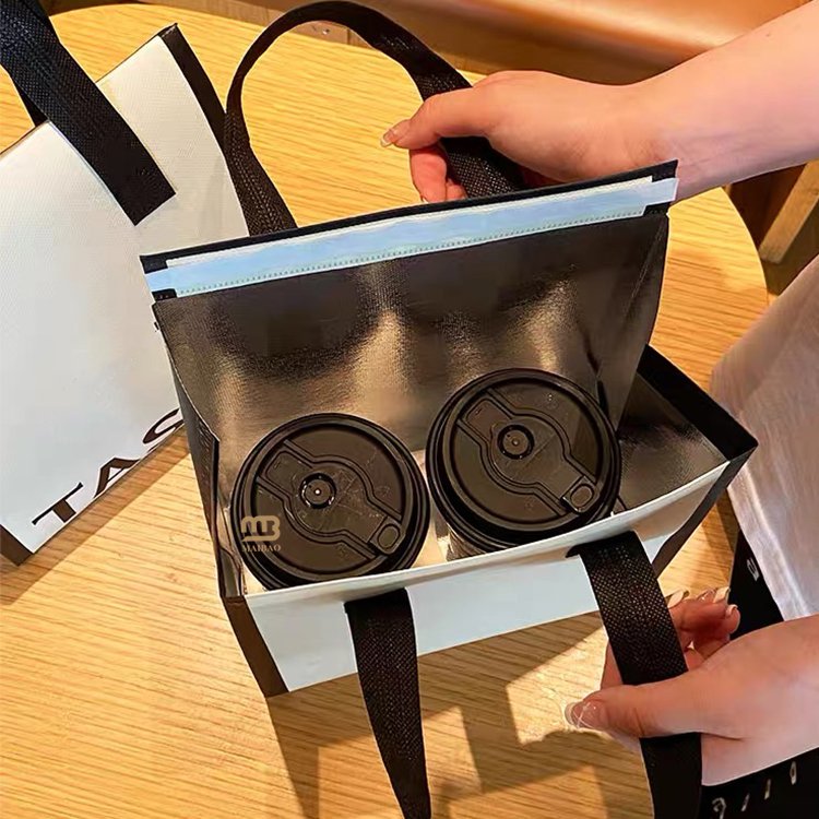 Custom printed insulated food drinks takeaway cooler bag tote cake boba tea ice cream cooler bags reusable non woven thermal bag