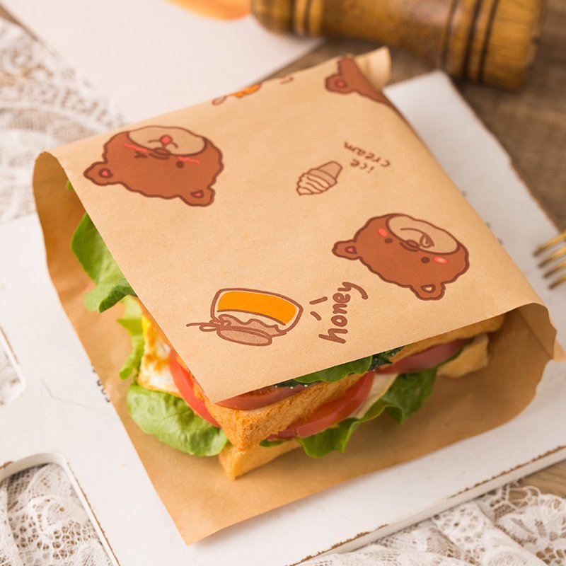 Home Breakfast Meat Roll Bread Burger Packaging Paper Food Grade Coated Sandwich Wrapper
