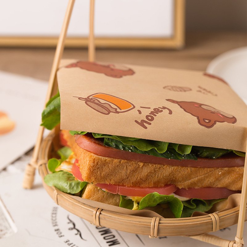 Home Breakfast Meat Roll Bread Burger Packaging Paper Food Grade Coated Sandwich Wrapper