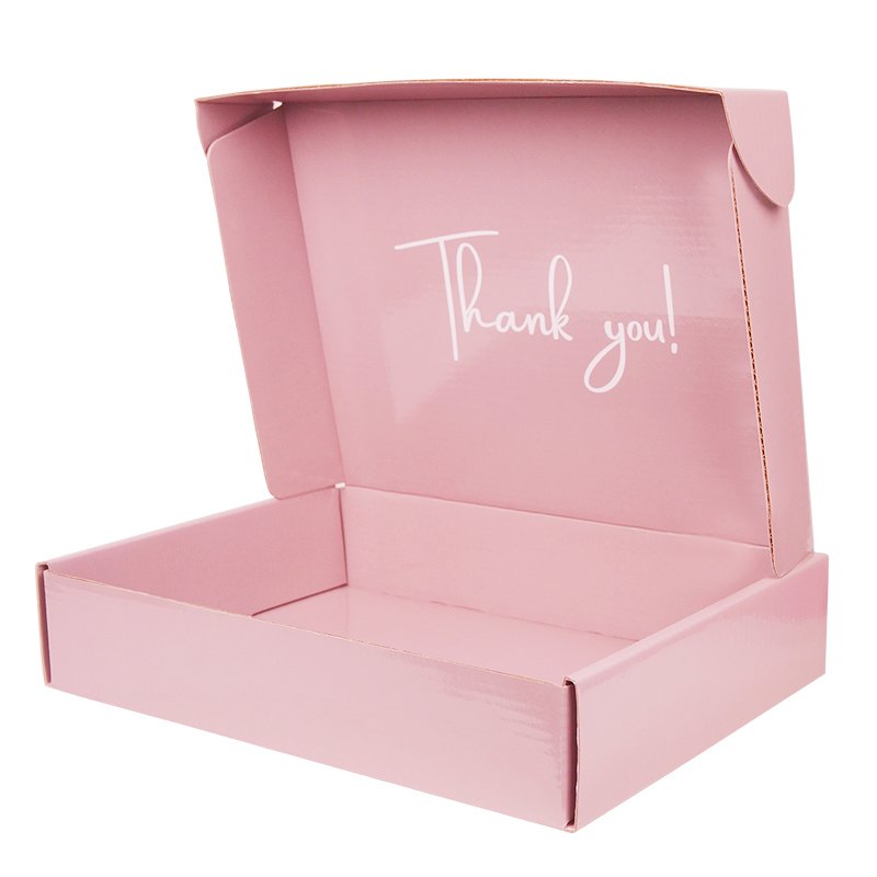 Exquisite top-end customized logo pink corrugated gift paper mailer box packaging with gloss lamination