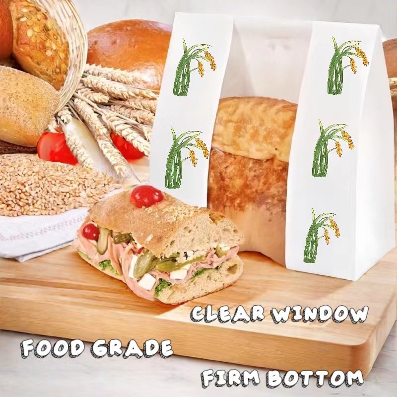 Kraft Greaseproof Paper Bakery Bag Donuts Bags for Packaging Homemade Goodies Croissant Sourdough Bread Bag with Clear Window