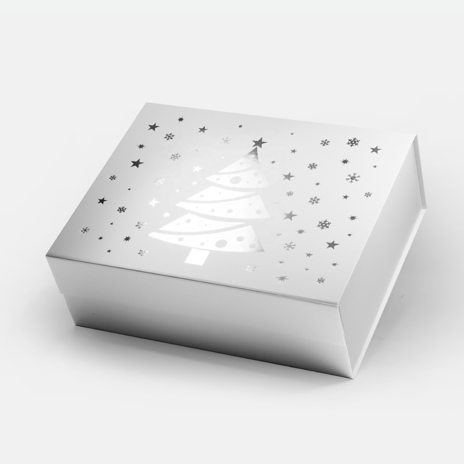 Luxury Magnetic Gift Box Custom Cardboard Paper Book Shaped Box Beauty Gifts Packaging with Ribbon Closure Logo Silver Stamping