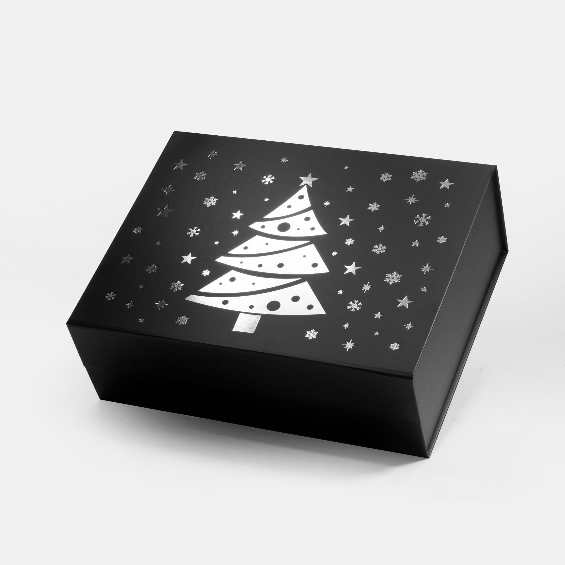 Luxury Magnetic Gift Box Custom Cardboard Paper Book Shaped Box Beauty Gifts Packaging with Ribbon Closure Logo Silver Stamping