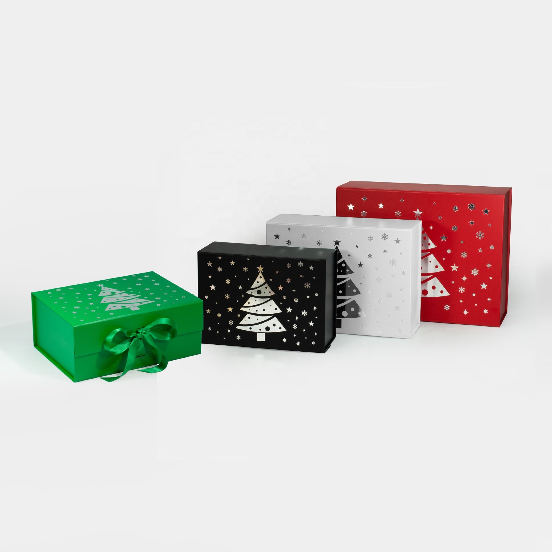 Luxury Magnetic Gift Box Custom Cardboard Paper Book Shaped Box Beauty Gifts Packaging with Ribbon Closure Logo Silver Stamping