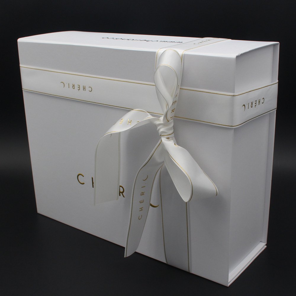 Luxury white gift box personalised printing hot stamp gold foil fold flat custom magnetic lid folding box with ribbon