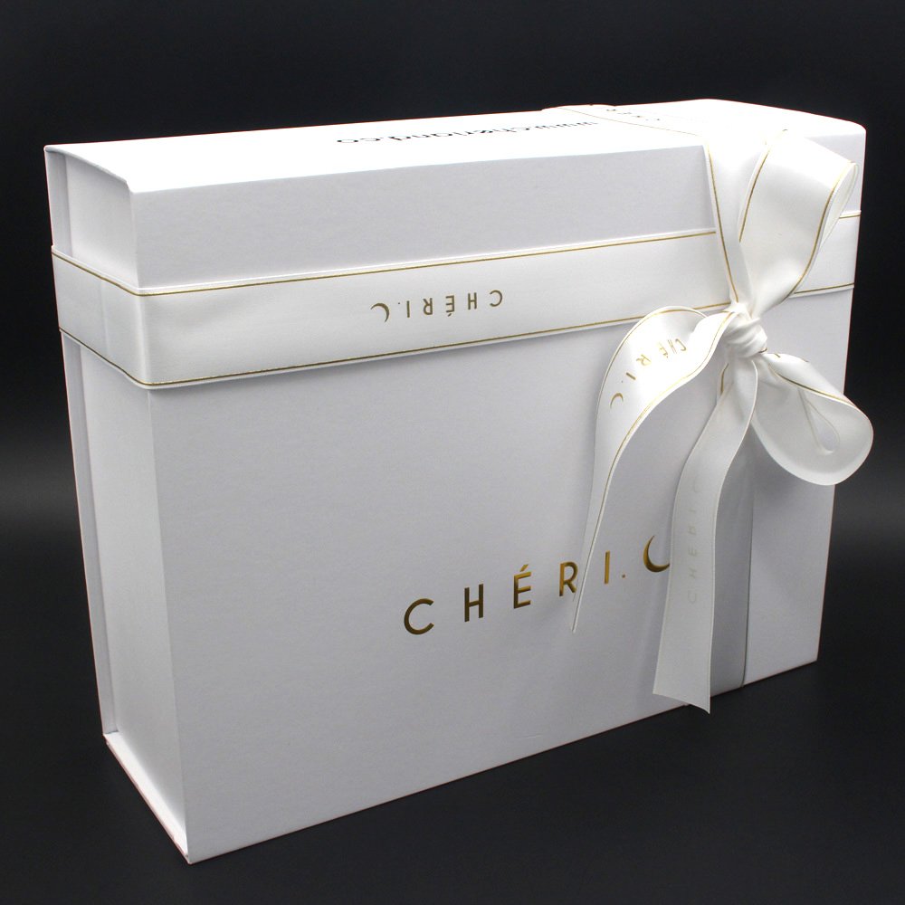 Luxury white gift box personalised printing hot stamp gold foil fold flat custom magnetic lid folding box with ribbon