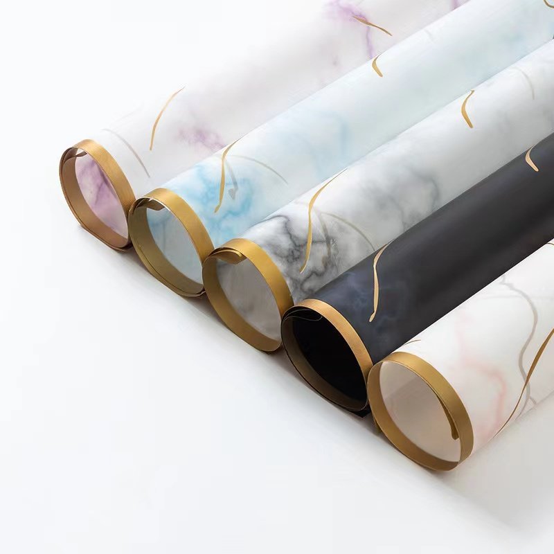 Flower Wrapping Paper with Golden Edge Waterproof Bouquet Paper Florist Packaging Paper for Wedding Gift