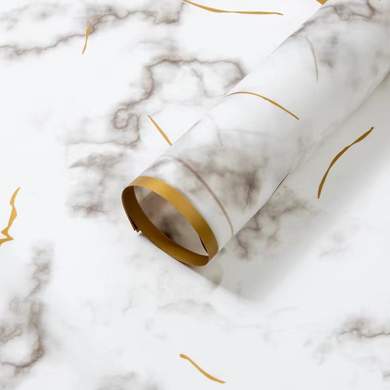 Flower Wrapping Paper with Golden Edge Waterproof Bouquet Paper Florist Packaging Paper for Wedding Gift