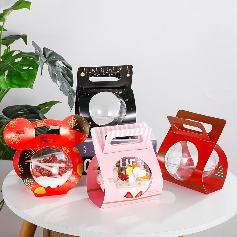Handel Christmas Packaging Box Round Spherical Cake Box Transparent Baked Pastry Packing Round Cake Gift Box