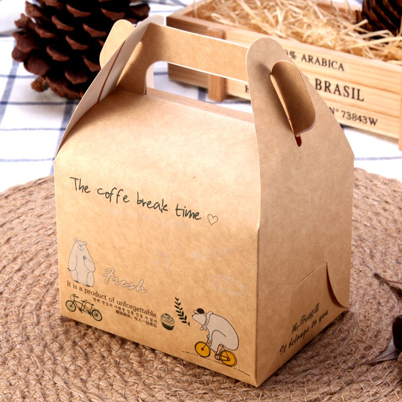Custom Printed Cheese Cake Box Cake Carrying Box Birthday Cake Packaging Box With Handle Kraft Paper Color Other Food Accept