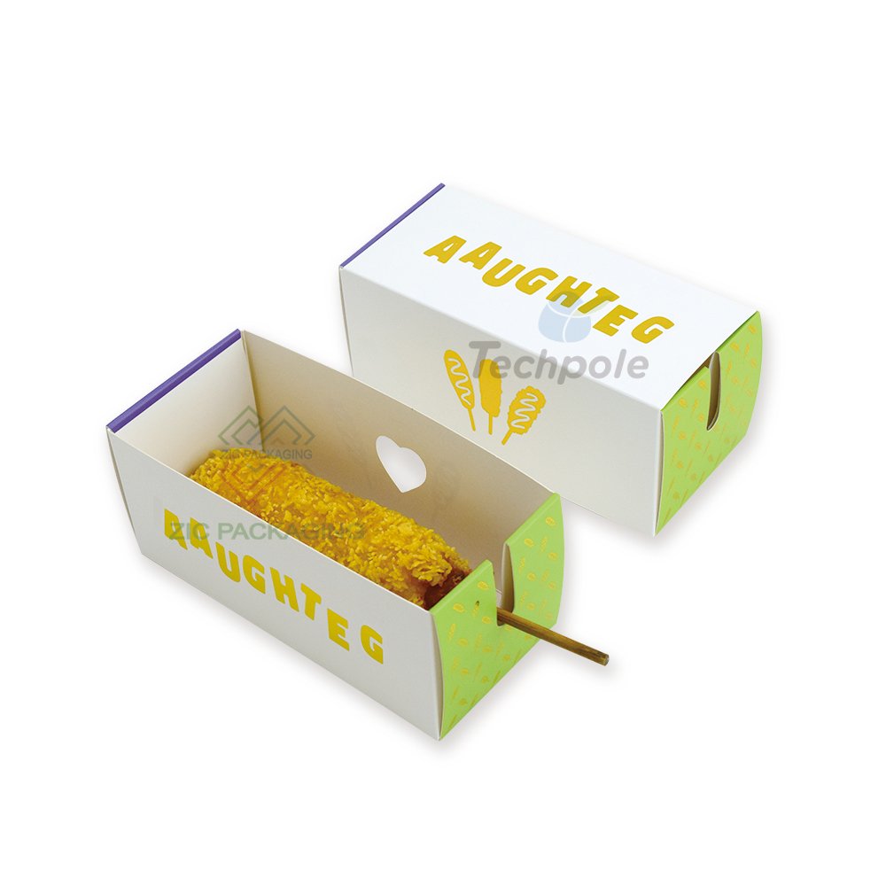 Custom Logo Eco-friendly Disposable Takeaway Hot Dog Food Container Chili Cheese Corn Dog Packaging Paper Box