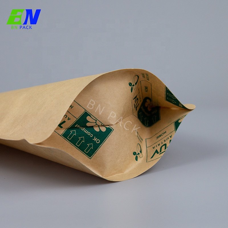In Stock Biodegradable Food Grade Stand up Pouch With Zipper Kraft Paper Morinaga Powder Tea Bags Pack Coffee With Valve