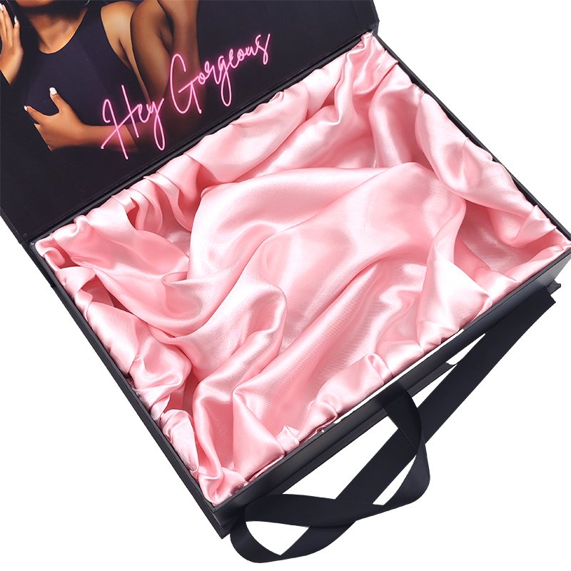 Custom Logo Hair Gift Box Wholesale Black Human Weave Bundles Wig Packaging With Ribbon Satin For Hair Extension Box Accessories