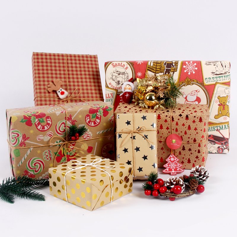 Custom Printed Kraft Paper Christmas Gift Wrapping Paper Roll For Packaging