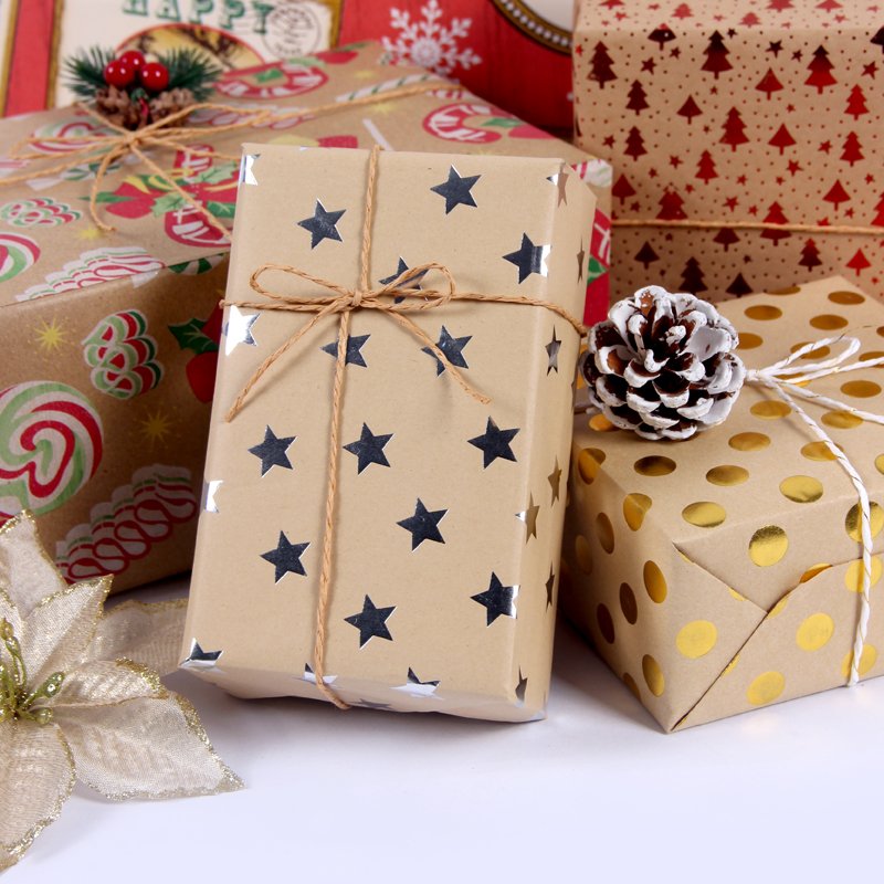Custom Printed Kraft Paper Christmas Gift Wrapping Paper Roll For Packaging