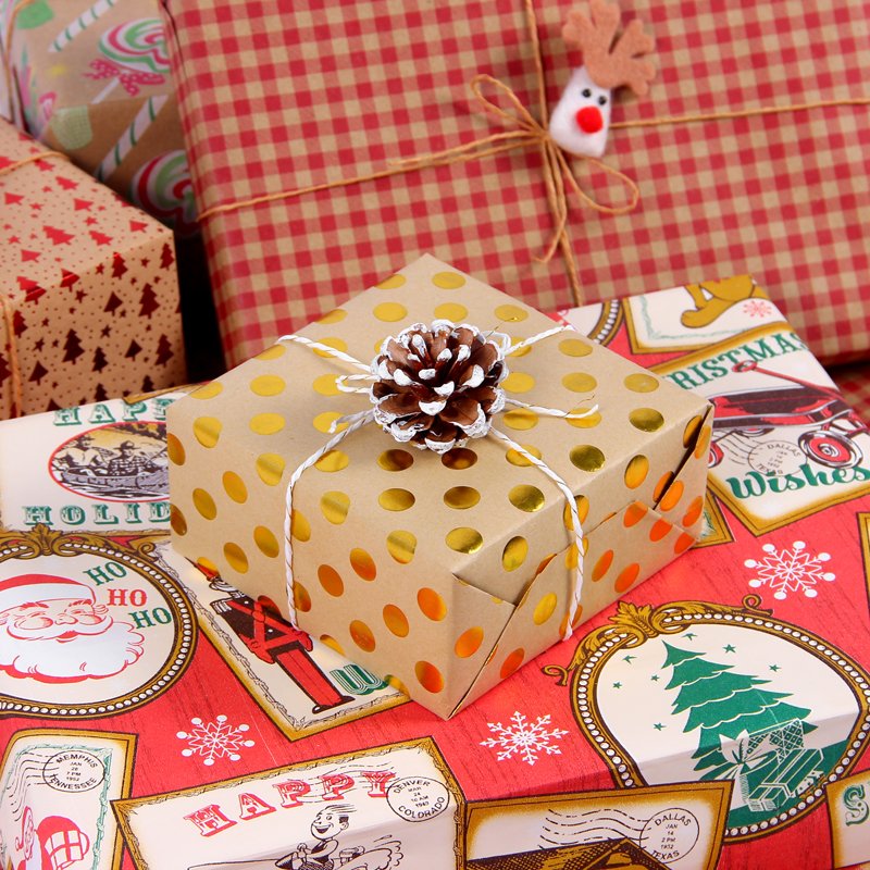 Custom Printed Kraft Paper Christmas Gift Wrapping Paper Roll For Packaging