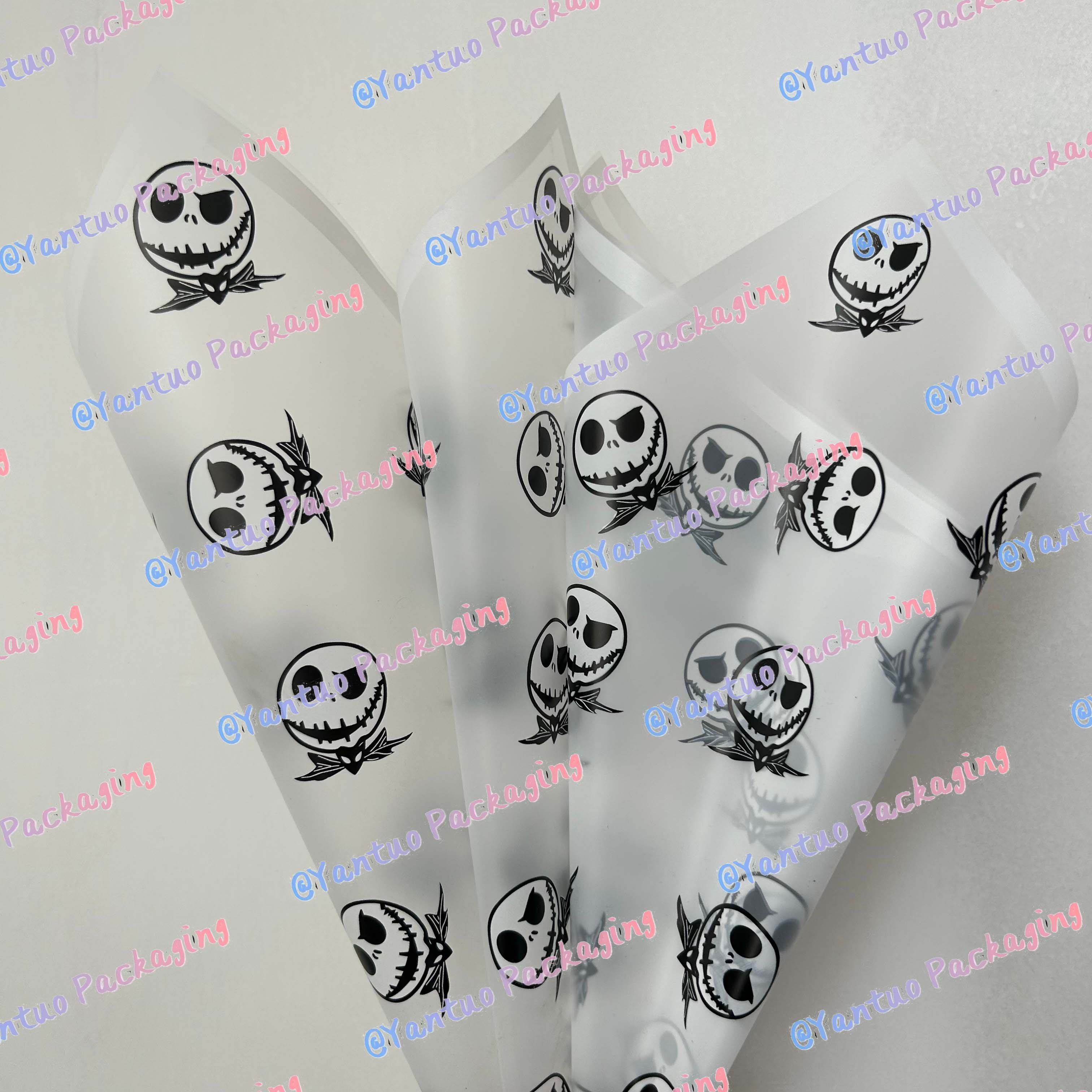 Halloween latest design flower spooky wrapping paper jack paper waterproof translucent colorful edge bouquet packaging paper