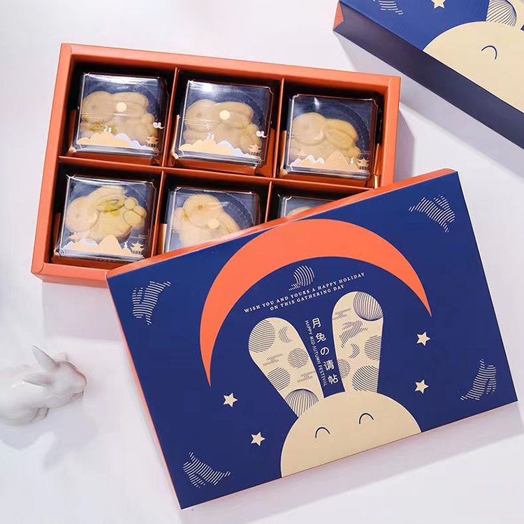 new design printed logo mooncake box luxury foldable moon cake packaging paper gift box with handle