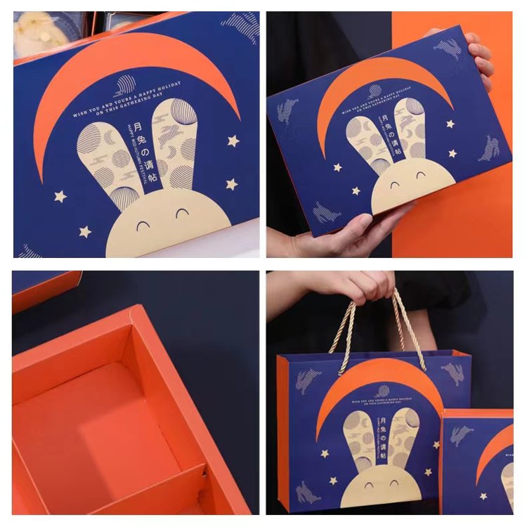 new design printed logo mooncake box luxury foldable moon cake packaging paper gift box with handle