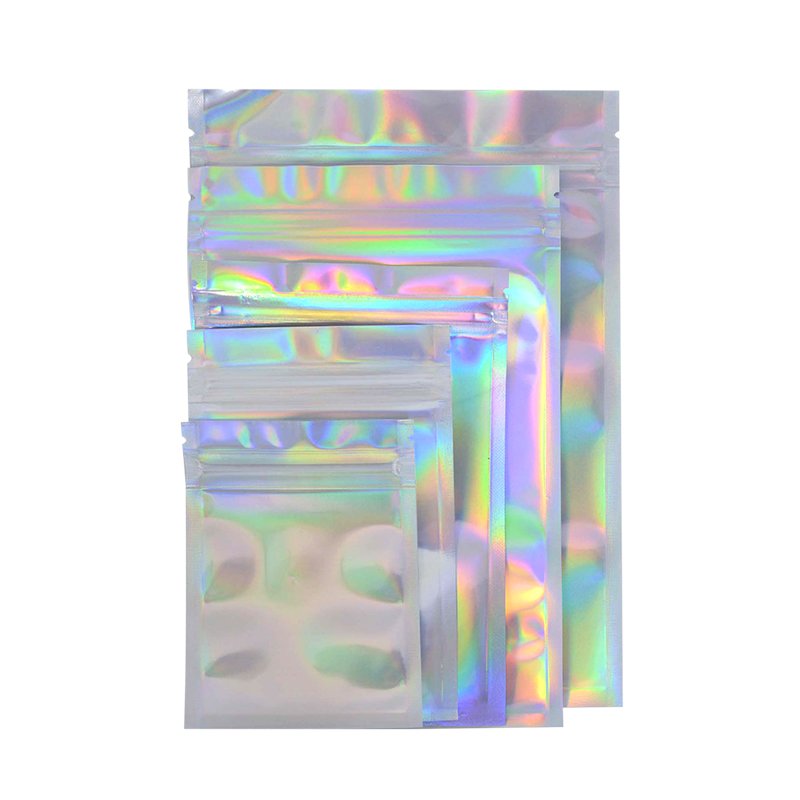 Custom Logo Rainbow Colors Smell Proof Ziplock Hologram Plastic Aluminum Foil Packaging Laser Zipper Mylar Clear Holographic Bag