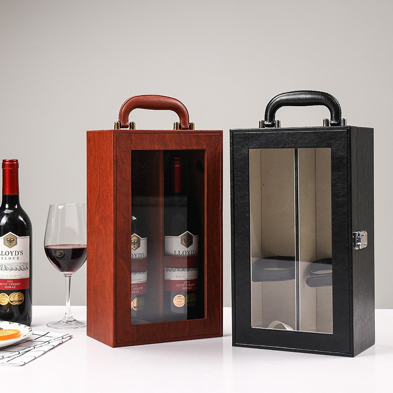 Luxury wholesale custom PU leather fashion wine box storage box wine gift packaging portable wine wooden box