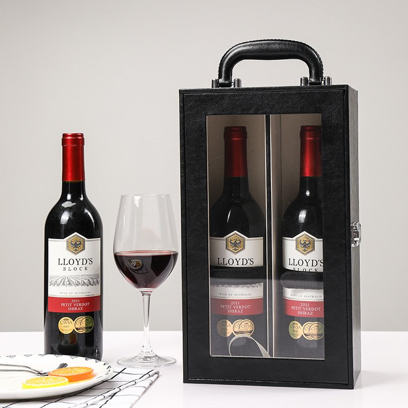 Luxury wholesale custom PU leather fashion wine box storage box wine gift packaging portable wine wooden box
