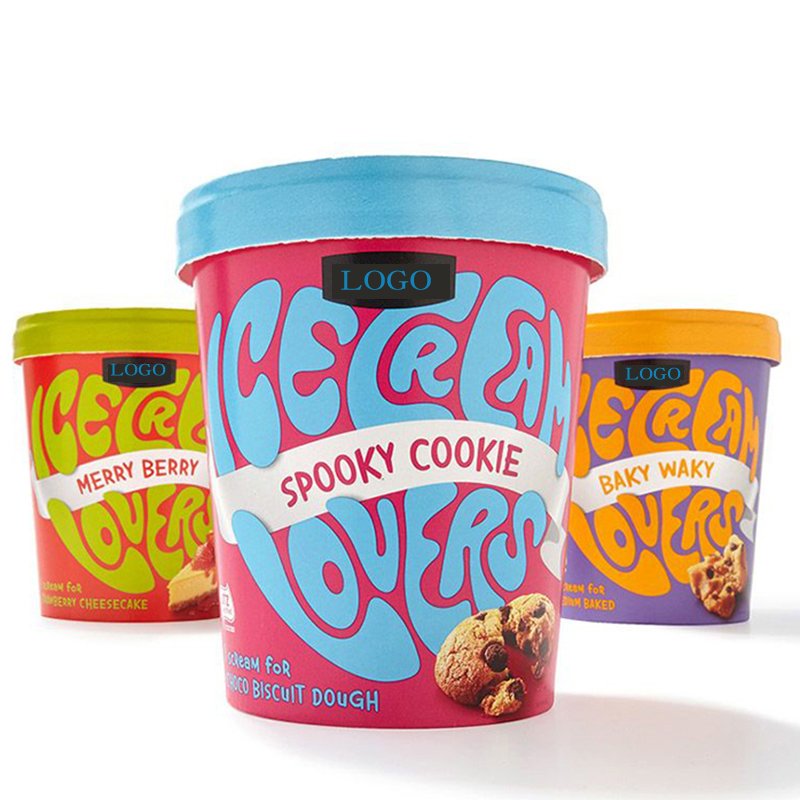 Food grade Wholesale custom logo thermal transfer printing heat printing 16oz 500g 1 pint ice cream box packaging