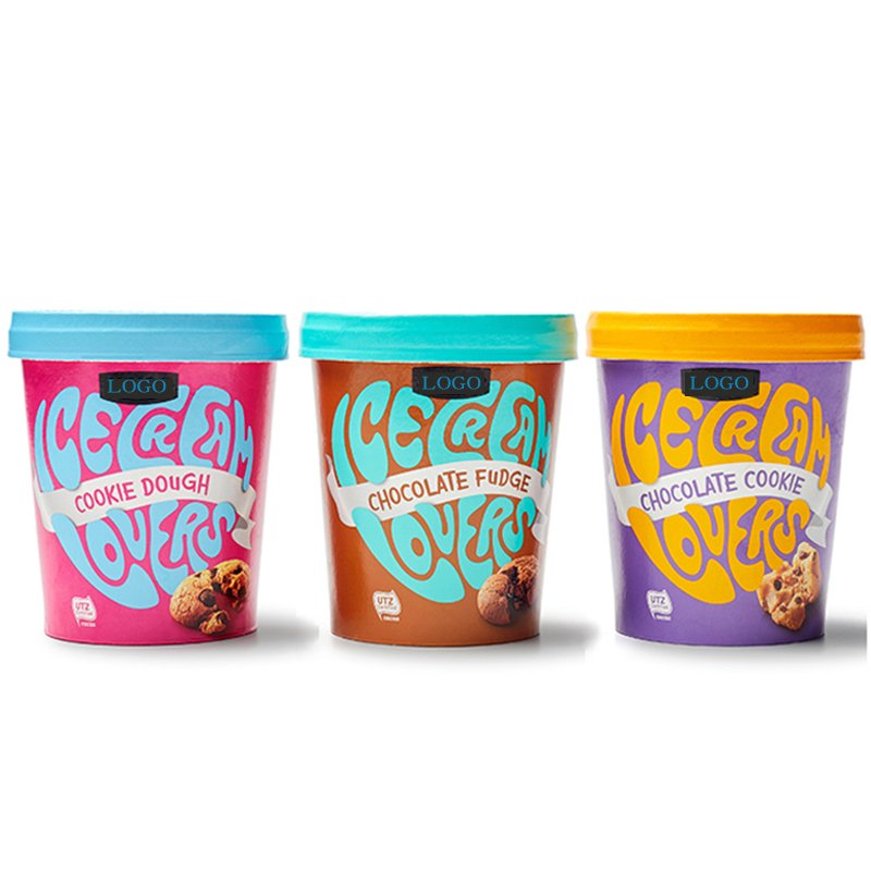 Food grade Wholesale custom logo thermal transfer printing heat printing 16oz 500g 1 pint ice cream box packaging