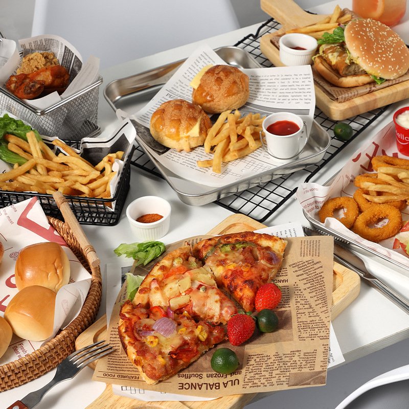 Printed greaseproof paper,high quality food grade greaseproof paper raw material,burger wrapping paper in roll