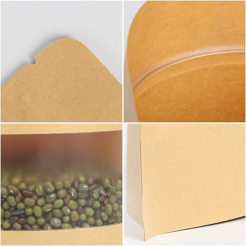 Factory Price Food Packaging Bag With Clear Window Kraft Paper Stand Up Pouch Bag For Nuts Powder Snack Packaging With Zipper