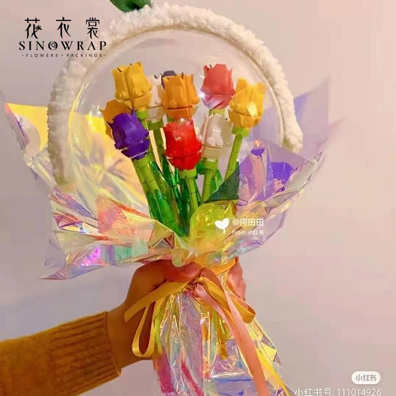 15PCS Iridescent Film Cellophane Wrapping Packaging Paper For Flower Bouquet Gift Decoration Rainbow Gradient Magic Film