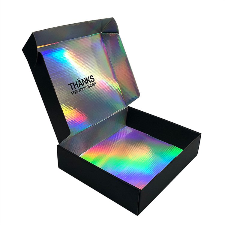 Custom design holographic shipping color box wholesale cheap corrugated boxes cosmetic shoes clothing packaging pink paper box