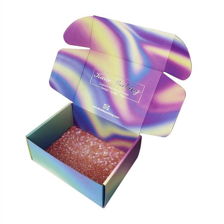 Custom design holographic shipping color box wholesale cheap corrugated boxes cosmetic shoes clothing packaging pink paper box