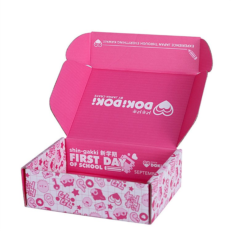 Custom design holographic shipping color box wholesale cheap corrugated boxes cosmetic shoes clothing packaging pink paper box