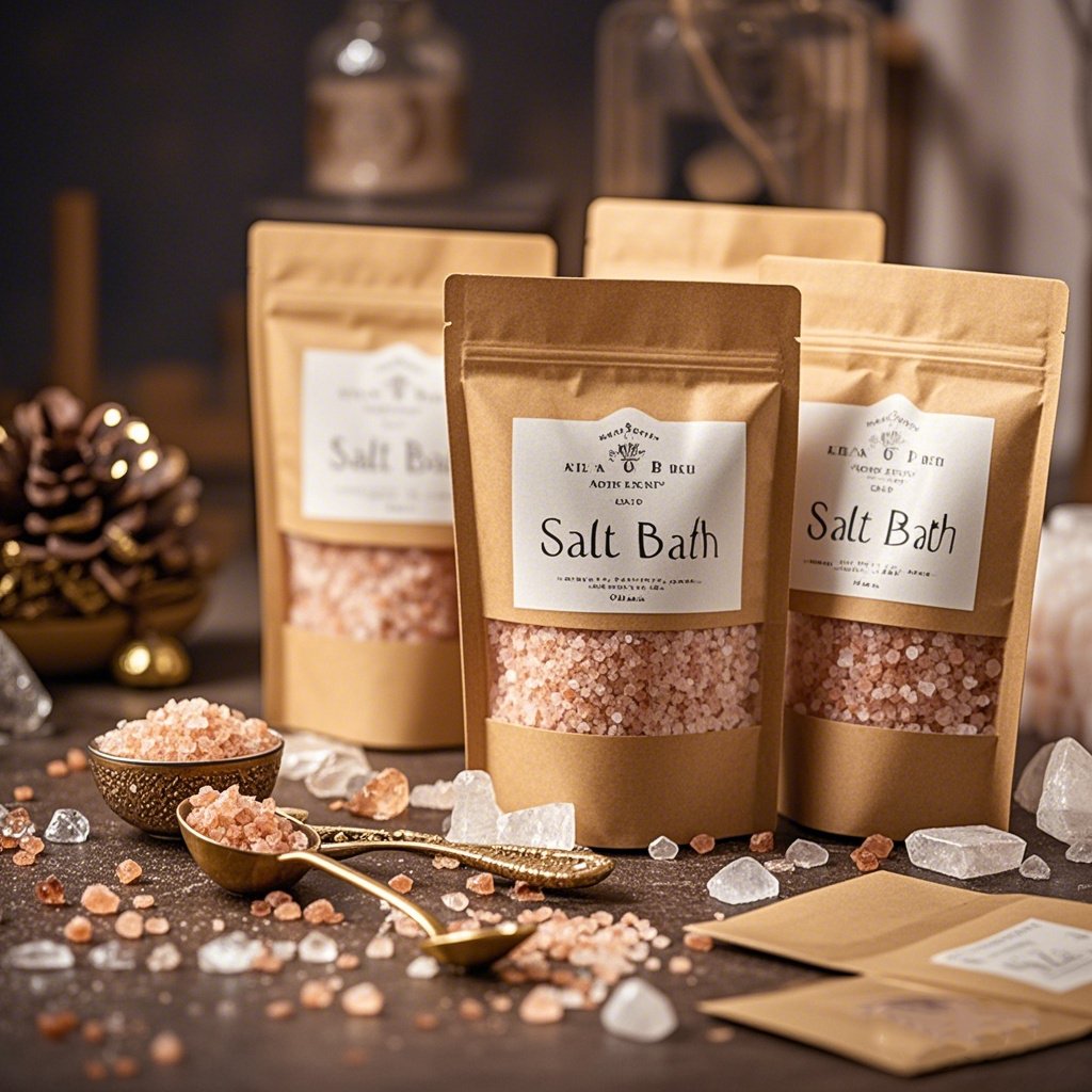 Custom Recyclable Printed Logo Zip Lock Seal Kraft Paper Stand Up Pouch Skin Salt Baths Packaging Bags With Window