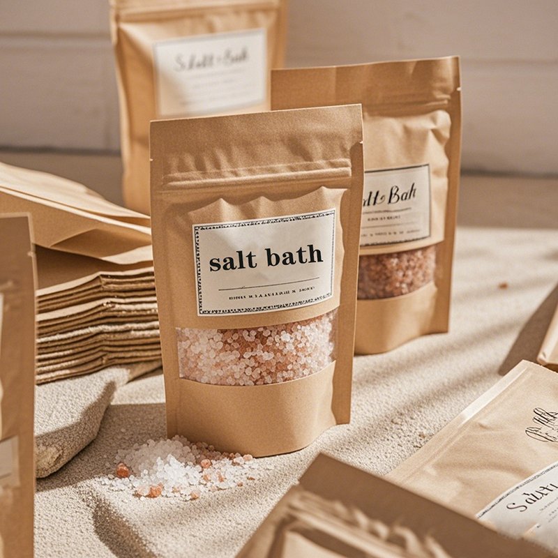 Custom Recyclable Printed Logo Zip Lock Seal Kraft Paper Stand Up Pouch Skin Salt Baths Packaging Bags With Window